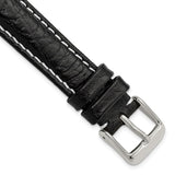 DeBeer 16mm Black Sport Leather with White Stitching and Silver-tone Buckle 7.5 inch Watch Band