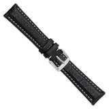 19mm Black Sport Leather White Stitch Silver-tone Buckle Watch Band