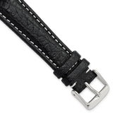 DeBeer 19mm Black Sport Leather with White Stitching and Silver-tone Buckle 7.5 inch Watch Band