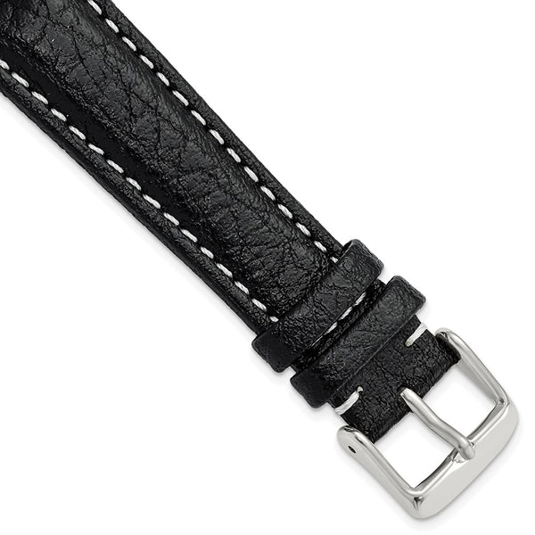 DeBeer 19mm Black Sport Leather with White Stitching and Silver-tone Buckle 7.5 inch Watch Band