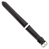 20mm Black Sport Leather White Stitch Silver-tone Buckle Watch Band