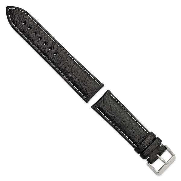 DeBeer 24mm Black Sport Leather with White Stitching and Silver-tone Buckle 7.5 inch Watch Band