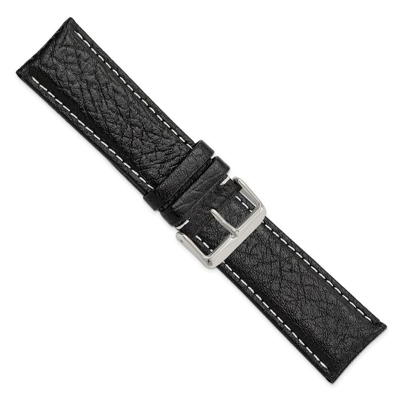 DeBeer 26mm Black Sport Leather with White Stitching and Silver-tone Buckle 7.5 inch Watch Band