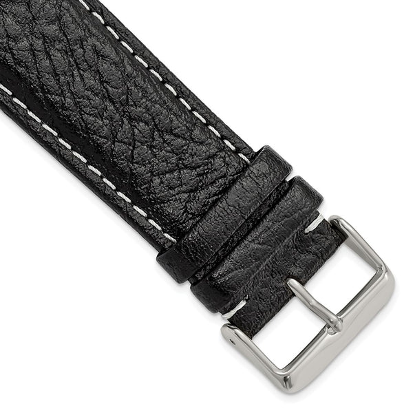 26mm Black Sport Leather White Stitch Silver-tone Buckle Watch Band