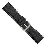 28mm Black Sport Leather White Stitch Silver-tone Buckle Watch Band