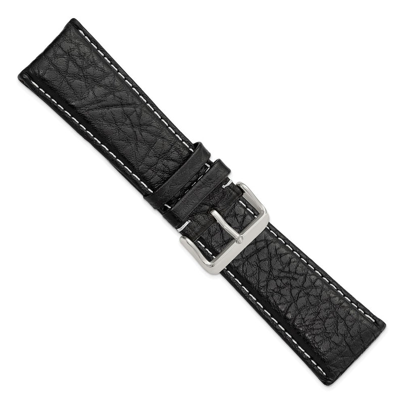 DeBeer 28mm Black Sport Leather with White Stitching and Silver-tone Buckle 7.5 inch Watch Band