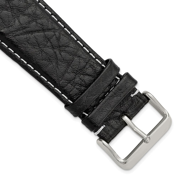 28mm Black Sport Leather White Stitch Silver-tone Buckle Watch Band