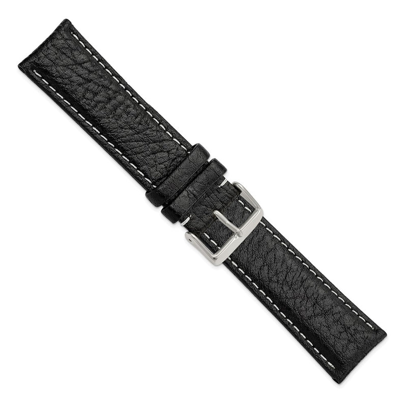 DeBeer 24mm Long Black Sport Leather with White Stitching and Silver-tone Buckle 8.5 inch Watch Band