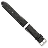 DeBeer 22mm Short Black Sport Leather with White Stitching and Silver-tone Buckle 6.75 inch Watch Band