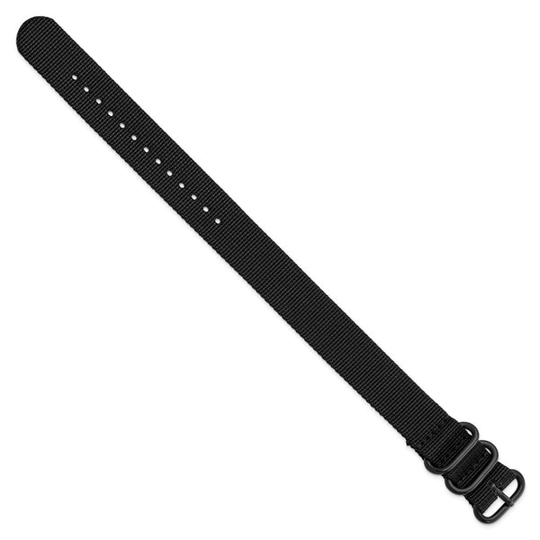 20mm 1-Piece Black Ballistic Nylon PVD Black Buckle Watch Band