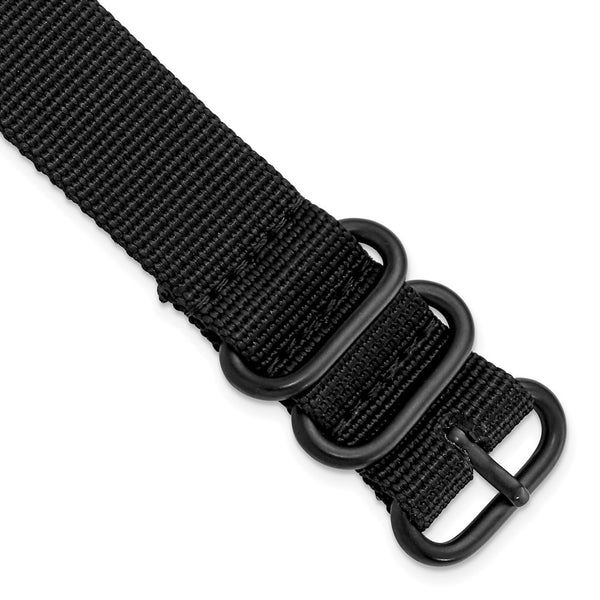 20mm 1-Piece Black Ballistic Nylon PVD Black Buckle Watch Band