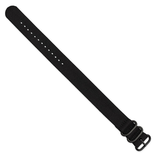 22mm 1-Piece Black Ballistic Nylon PVD Black Buckle Watch Band