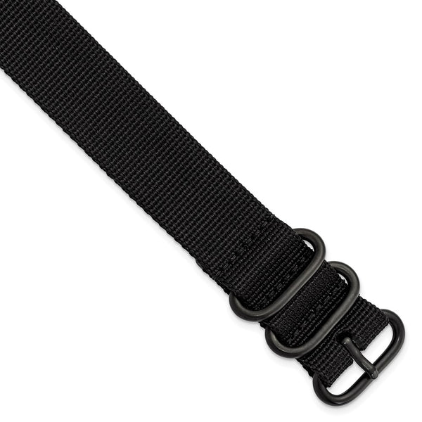 22mm 1-Piece Black Ballistic Nylon PVD Black Buckle Watch Band