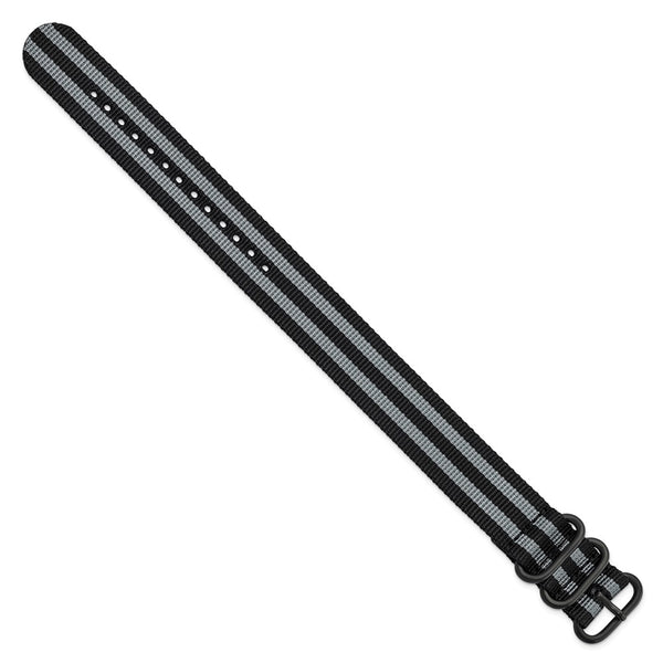 DeBeer 22mm One-Piece Black and Grey Military Ballistic G10 Nylon with Black PVD-plated Buckle 10.75 inch Watch Band