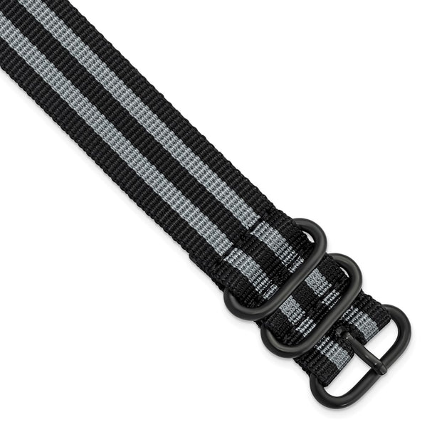 DeBeer 22mm One-Piece Black and Grey Military Ballistic G10 Nylon with Black PVD-plated Buckle 10.75 inch Watch Band