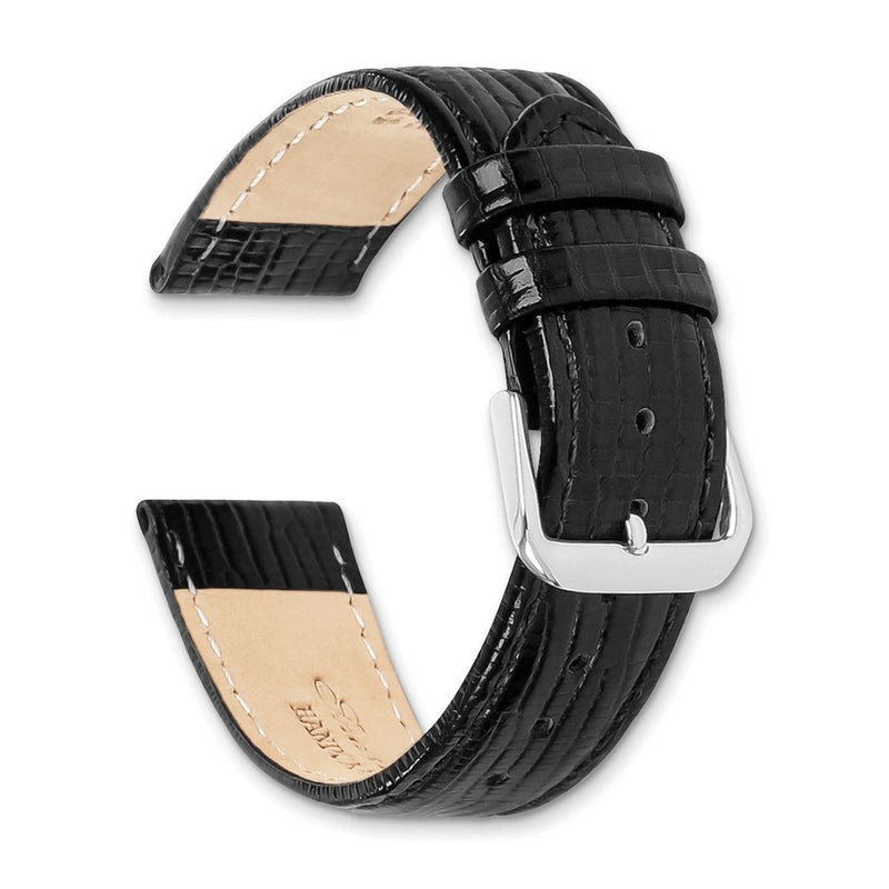 DeBeer 20mm Black Snake Grain Leather with Silver-tone Buckle 7.5 inch Watch Band