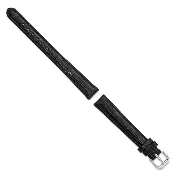 DeBeer 12mm Black Snake Grain Leather with Silver-tone Buckle 6.75 inch Watch Band