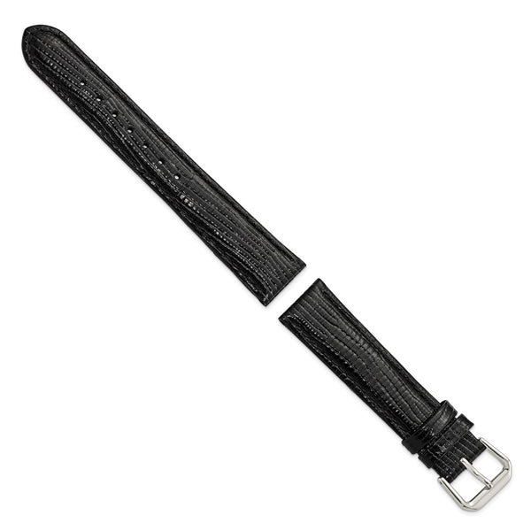 DeBeer 18mm Black Snake Grain Leather with Silver-tone Buckle 7.5 inch Watch Band