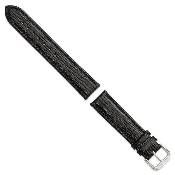 19mm Black Snake Grain Leather Silver-tone Buckle Watch Band