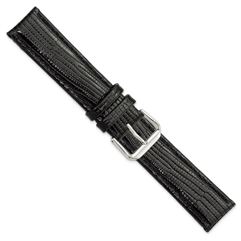 DeBeer 19mm Black Snake Grain Leather with Silver-tone Buckle 7.5 inch Watch Band