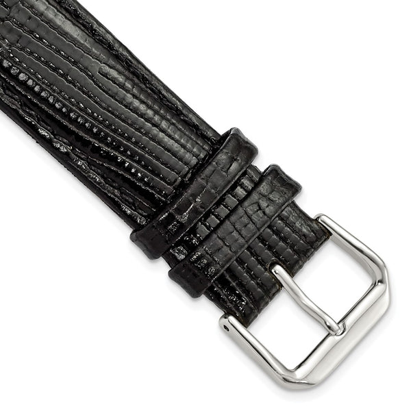 19mm Black Snake Grain Leather Silver-tone Buckle Watch Band