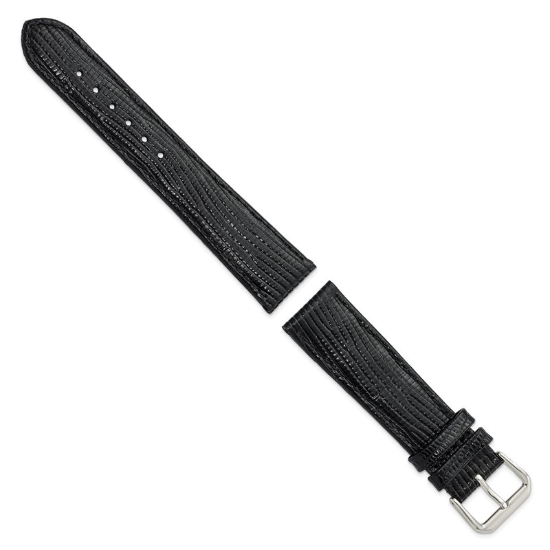 20mm Black Snake Grain Leather Silver-tone Buckle Watch Band