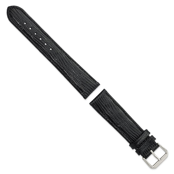DeBeer 20mm Black Snake Grain Leather with Silver-tone Buckle 7.5 inch Watch Band