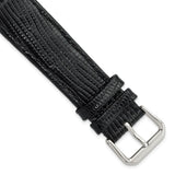 20mm Black Snake Grain Leather Silver-tone Buckle Watch Band