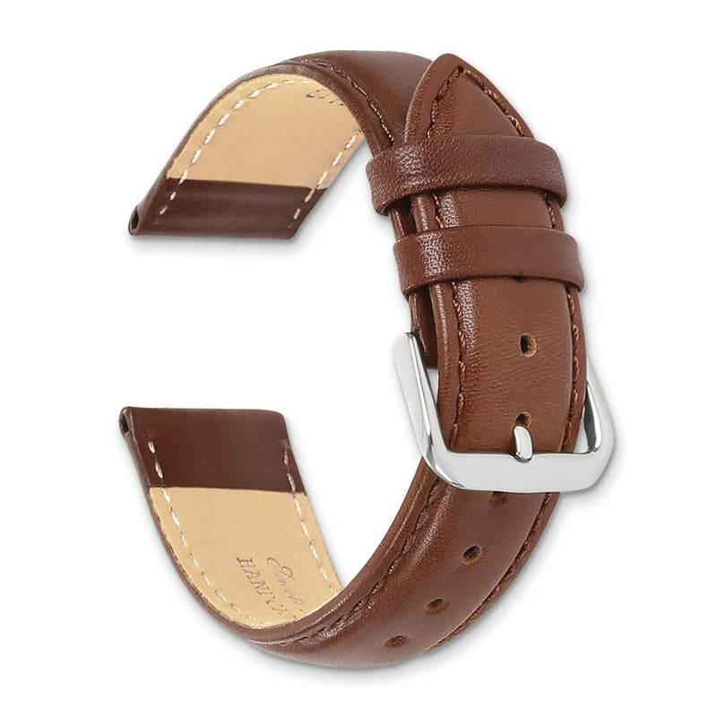 DeBeer 19mm Havana Smooth Leather with Silver-tone Buckle 7.5 inch Watch Band