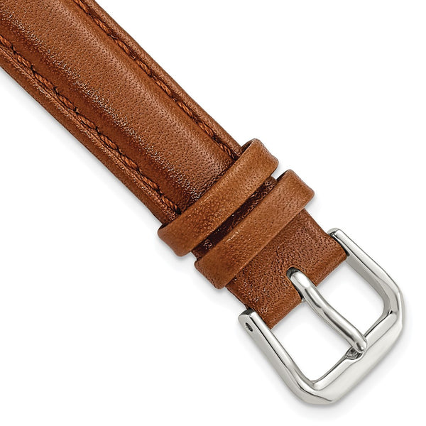 13mm Havana Brown Smooth Leather Silver-tone Buckle Watch Band