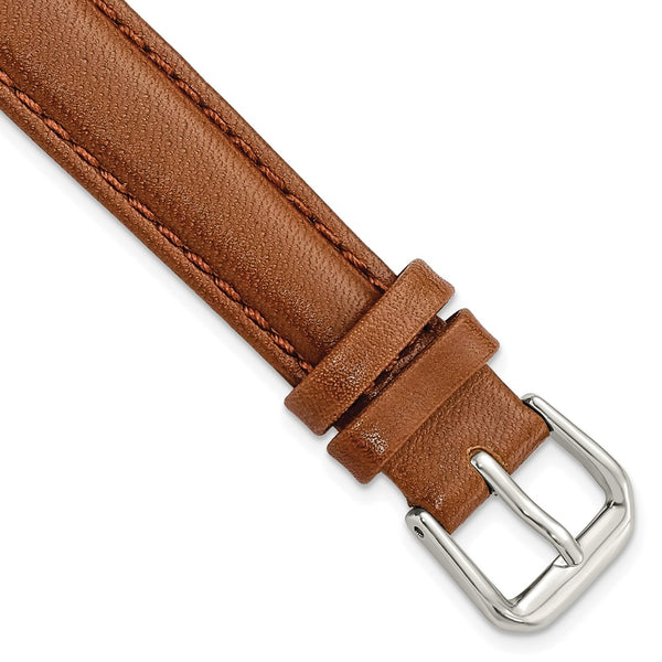 14mm Havana Brown Smooth Leather Silver-tone Buckle Watch Band