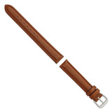 15mm Havana Brown Smooth Leather Silver-tone Buckle Watch Band