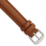 15mm Havana Brown Smooth Leather Silver-tone Buckle Watch Band