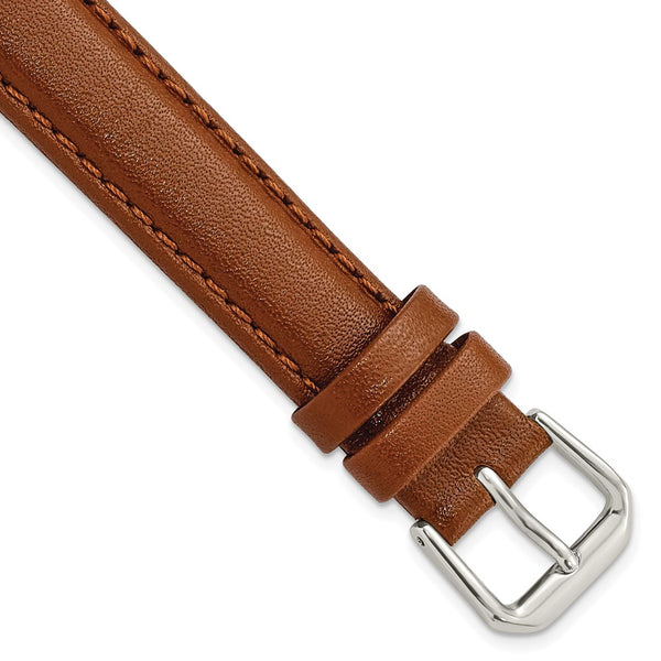 15mm Havana Brown Smooth Leather Silver-tone Buckle Watch Band