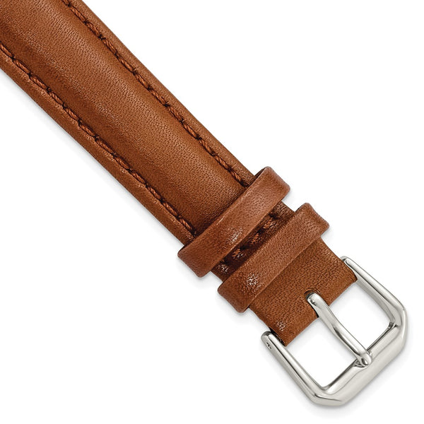 16mm Havana Brown Smooth Leather Silver-tone Buckle Watch Band