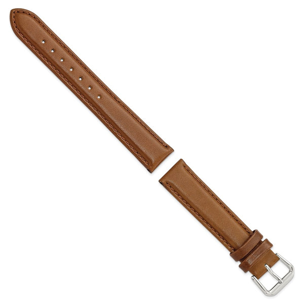 17mm Havana Brown Smooth Leather Silver-tone Buckle Watch Band