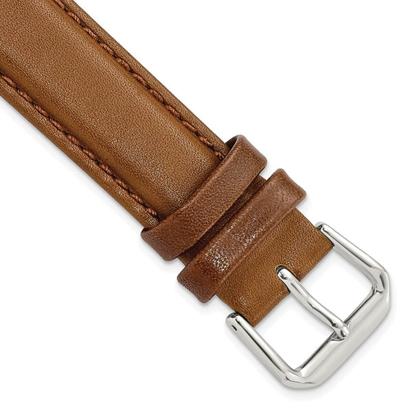 17mm Havana Brown Smooth Leather Silver-tone Buckle Watch Band