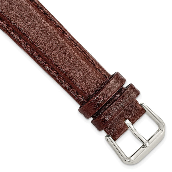 18mm Havana Brown Smooth Leather Silver-tone Buckle Watch Band