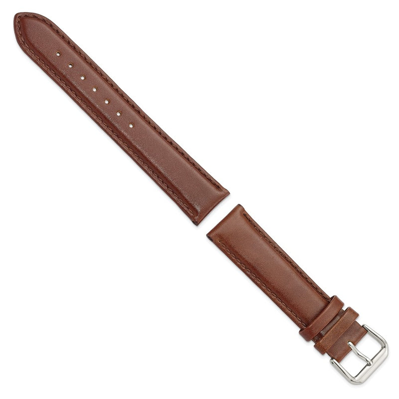 20mm Havana Brown Smooth Leather Silver-tone Buckle Watch Band