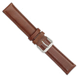 20mm Havana Brown Smooth Leather Silver-tone Buckle Watch Band