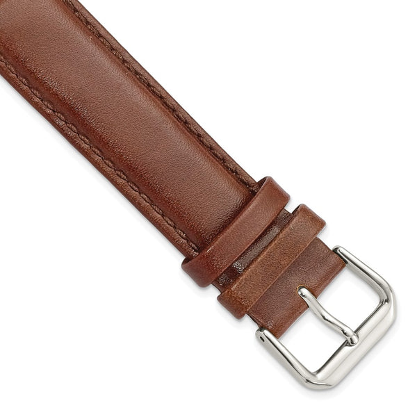 20mm Havana Brown Smooth Leather Silver-tone Buckle Watch Band