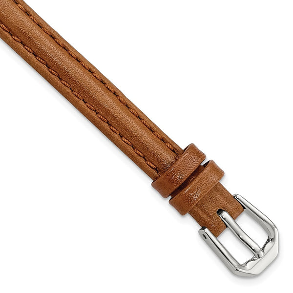 8mm Havana Brown Smooth Leather Silver-tone Buckle Watch Band