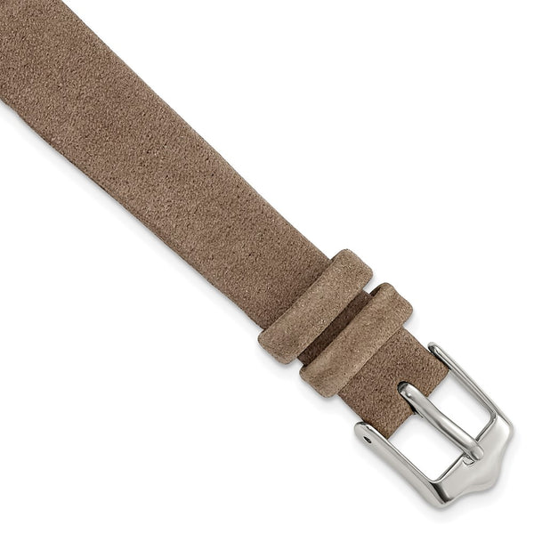 12mm Dark Brown Suede Flat Leather Silver-tone Buckle Watch Band