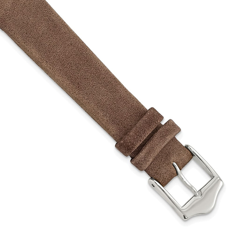 14mm Dark Brown Suede Flat Leather Silver-tone Buckle Watch Band