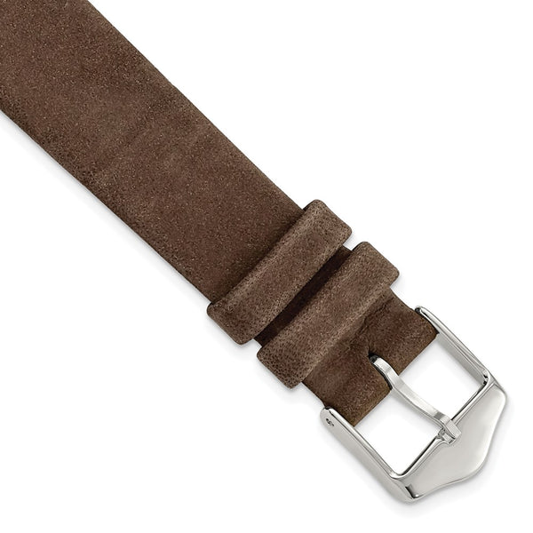 16mm Dark Brown Suede Flat Leather Silver-tone Buckle Watch Band
