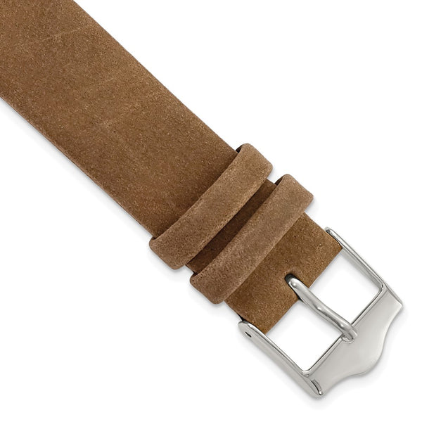 17mm Dark Brown Suede Flat Leather Silver-tone Buckle Watch Band