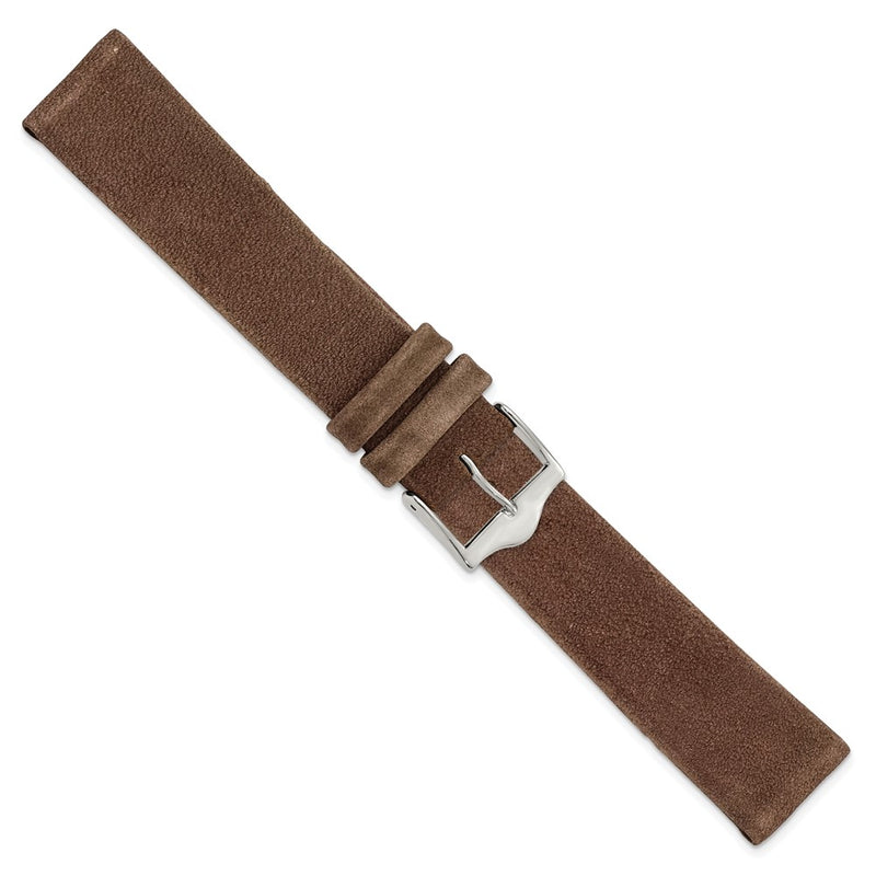 DeBeer 18mm Dark Brown Suede Flat Leather with Silver-tone Buckle 7.75 inch Watch Band