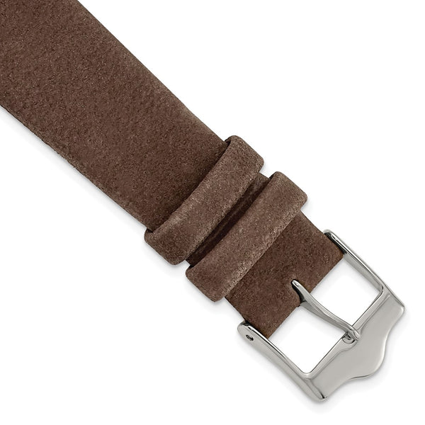 19mm Dark Brown Suede Flat Leather Silver-tone Buckle Watch Band