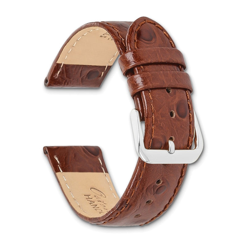 20mm Brown Ostrich Grain Leather Silver-tone Buckle Watch Band