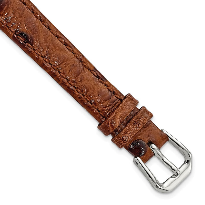 12mm Brown Ostrich Grain Leather Silver-tone Buckle Watch Band